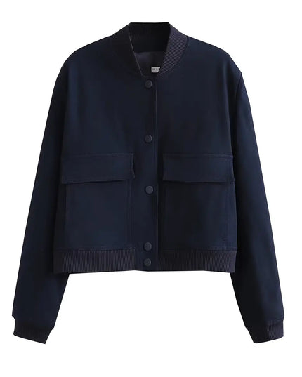 Women's V-Neck Single-Breasted Jacket with Pockets