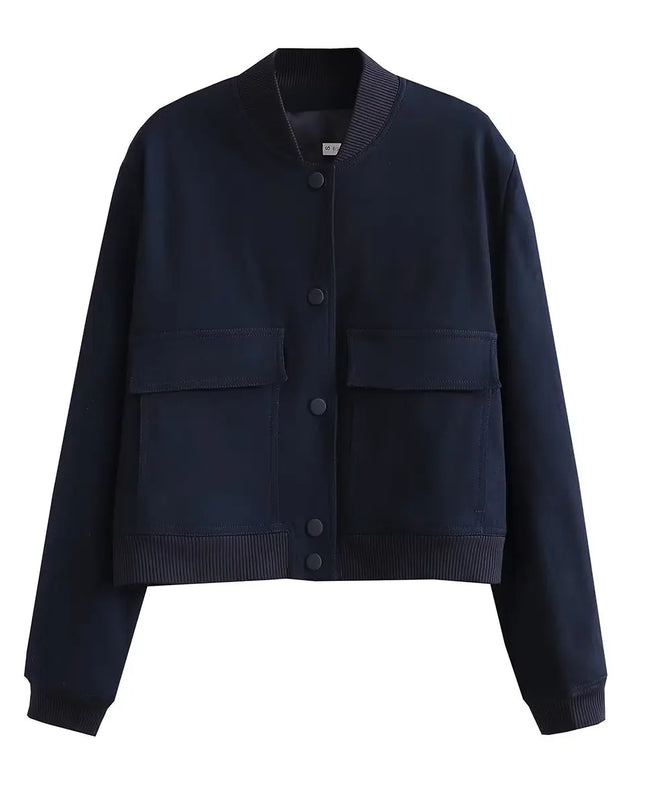 Women's V-Neck Single-Breasted Jacket with Pockets