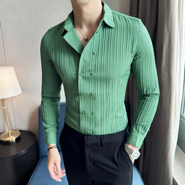 Men's Long Sleeve Slim Fit Striped Shirt - Various Colors