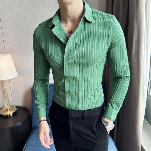 Men's Long Sleeve Slim Fit Striped Shirt - Various Colors