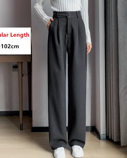 Seoulish Women's High-Waist Wide-Leg Trousers with Loose Fit and Button Detail