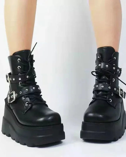Women's Faux Leather Ankle Boots with Round Toe & Lace-Up Design