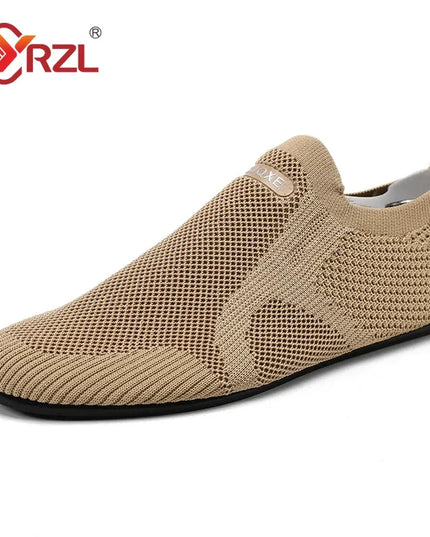 YRZL Men's Mesh Loafers - Breathable Flat Walking Shoes with Non-Slip Sole