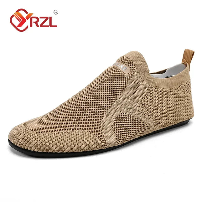 YRZL Men's Mesh Loafers - Breathable Flat Walking Shoes with Non-Slip Sole