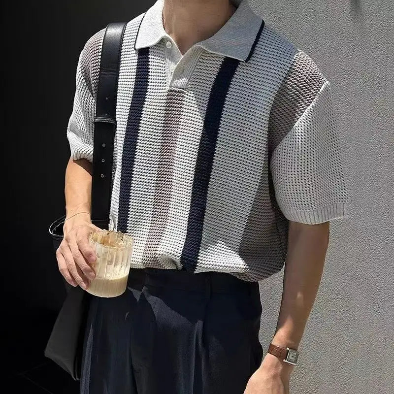 Men's Loose Breathable Knitted Polo T-Shirt