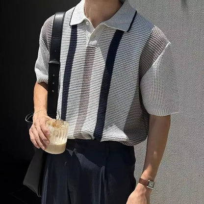 Men's Loose Breathable Knitted Polo T-Shirt