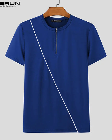 Incerun Men's Half Zipper T-Shirt - Breathable, Stylish Men's Casual Top