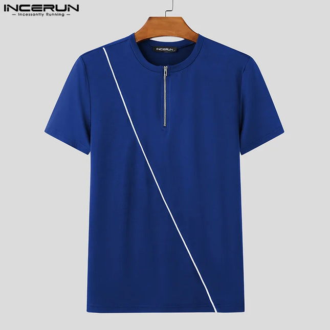 Incerun Men's Half Zipper T-Shirt - Breathable, Stylish Men's Casual Top