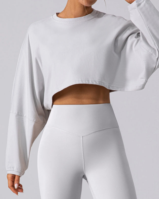 Women's Long Sleeve Sports Crop Top - Loose Fit Athletic Sweater