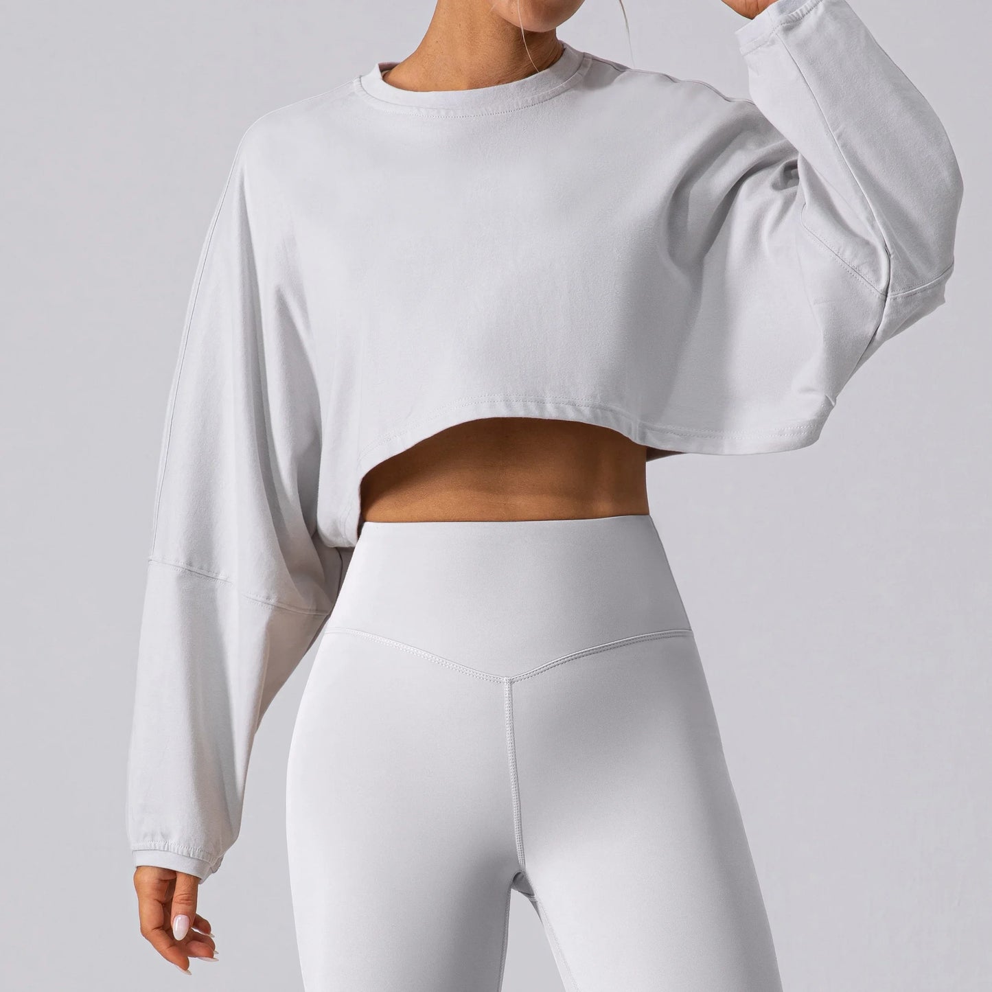 Women's Long Sleeve Sports Crop Top - Loose Fit Athletic Sweater