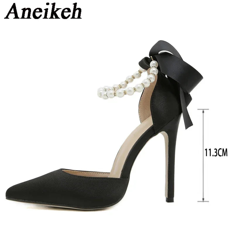 Aneikeh Women's String Bead Pointed Toe Sandals with Ankle Strap
