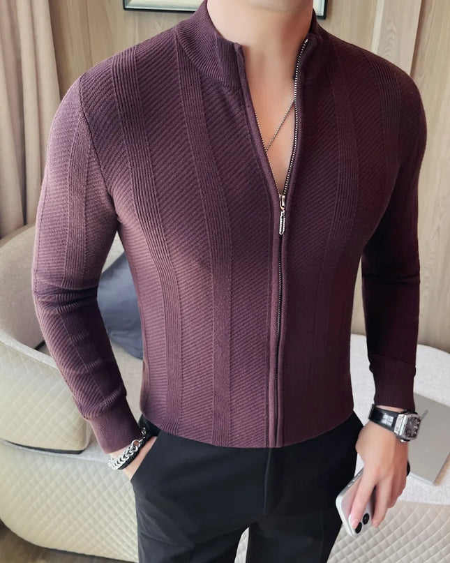 Men's Slim Fit Stand Collar Zipper Knitted Sweater Cardigan