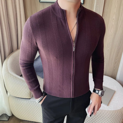 Men's Slim Fit Stand Collar Zipper Knitted Sweater Cardigan