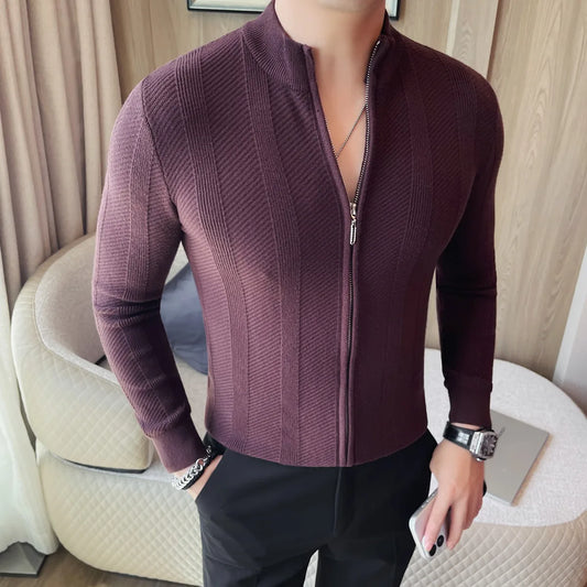 Men's Slim Fit Stand Collar Zipper Knitted Sweater Cardigan