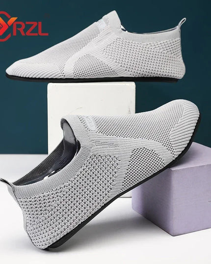 YRZL Men's Mesh Loafers - Breathable Flat Walking Shoes with Non-Slip Sole