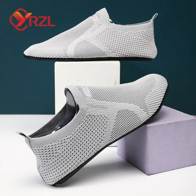 YRZL Men's Mesh Loafers - Breathable Flat Walking Shoes with Non-Slip Sole
