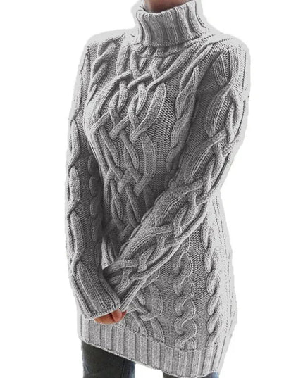 Women's Thick Turtleneck Sweater Dress - Long Sleeve Knitted Dress for Women