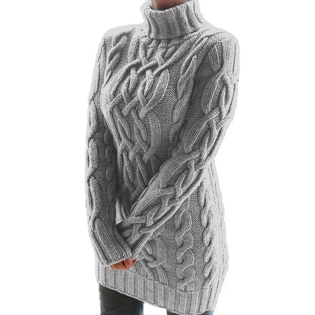Women's Thick Turtleneck Sweater Dress - Long Sleeve Knitted Dress for Women