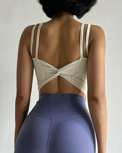 Women's Push-Up Sports Bra with Fixed Padding and Knotted Back