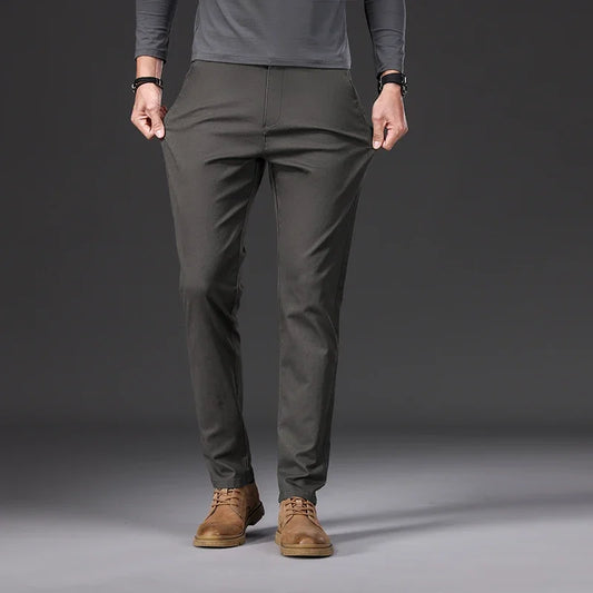 Men's Casual Slim Straight Trousers - 97% Cotton Comfortable Elastic Pants