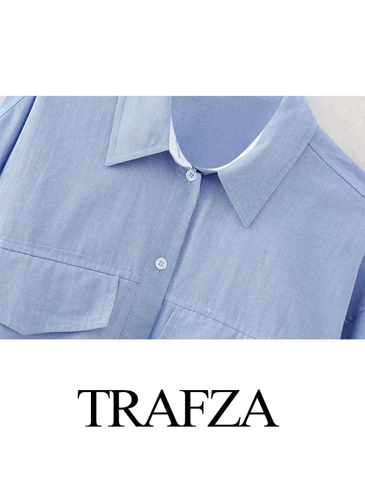 TRAFZA Women’s Cropped Button-Up Shirt