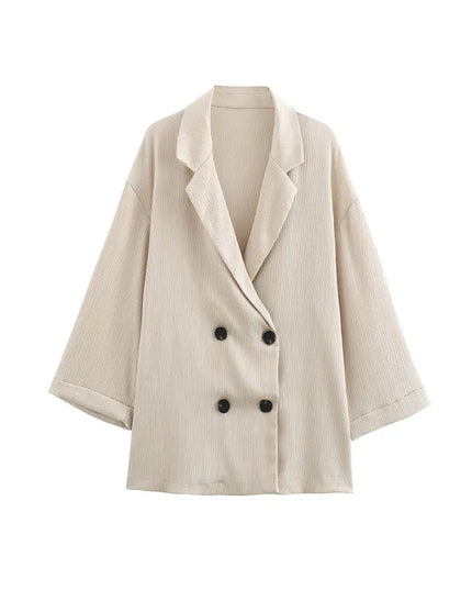 Women's 2-Piece Long Sleeve Double-Breasted Blazer + Wide Leg Trousers Set