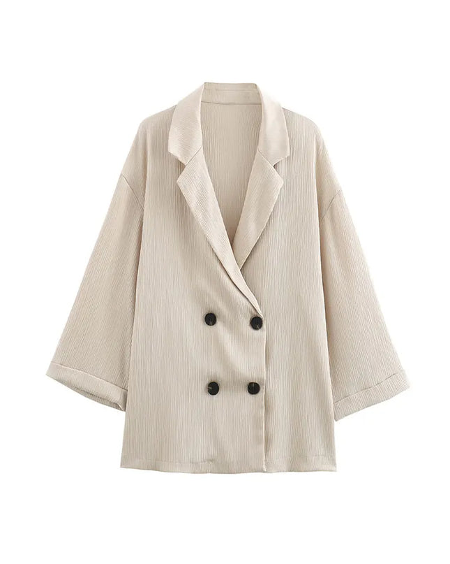 Women's 2-Piece Long Sleeve Double-Breasted Blazer + Wide Leg Trousers Set