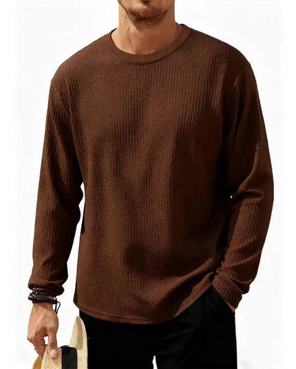 Men's Waffle Knit Crew Neck Long Sleeve Sweater