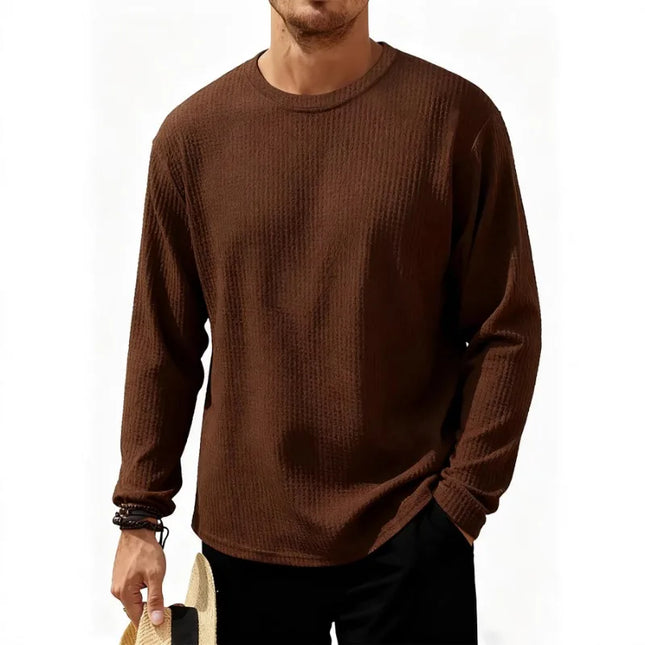 Men's Waffle Knit Crew Neck Long Sleeve Sweater