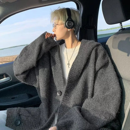 Men's Wool Knit Hoodie Cardigan - Warm, Stylish Woolen Sweater for Men