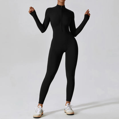 Women's Long Sleeve Zipper Jumpsuit - One-Piece Stylish and Comfortable Romper for Women