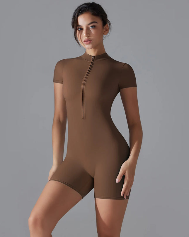Women's Jumpsuit- One-Piece Zipper- Short Sleeve