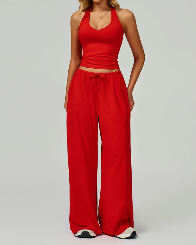 Women's 2/3 Pieces Quick-Dry Vest/Cropped Top and Drawstring Pants Set