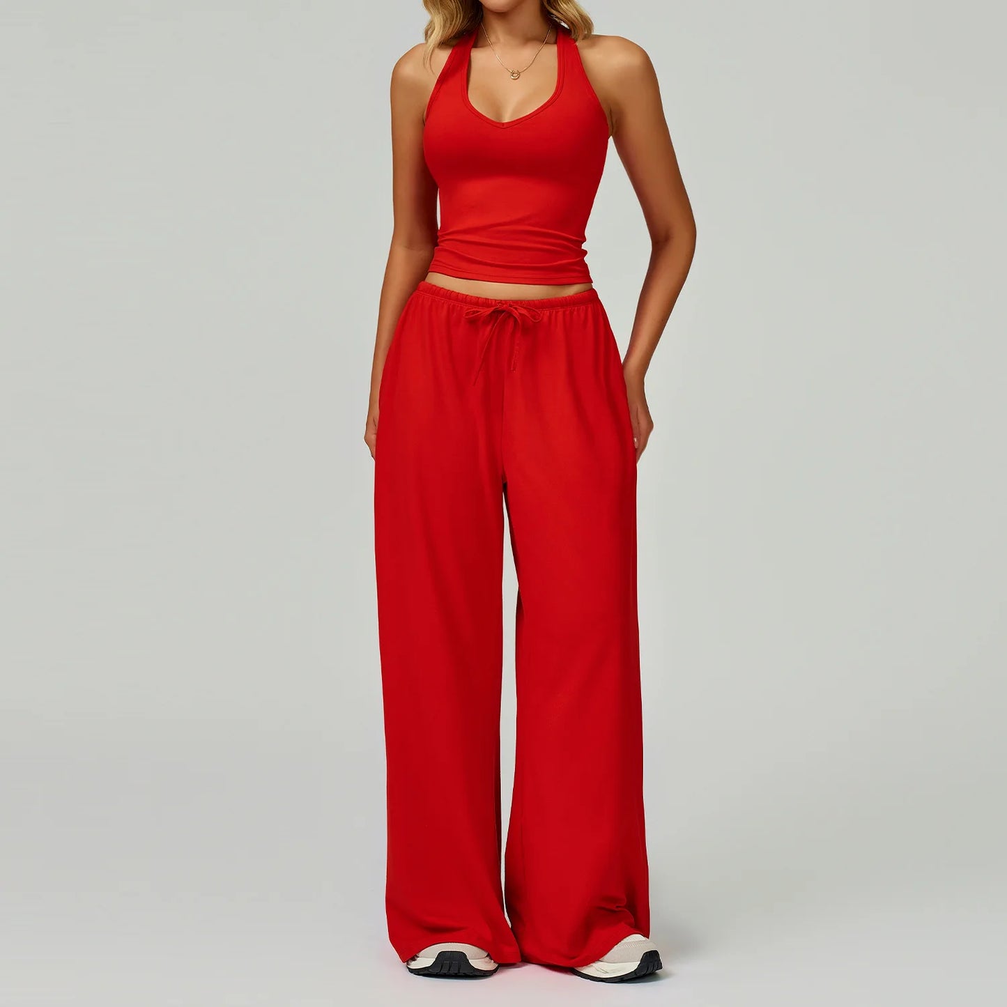 Women's 2/3 Pieces Quick-Dry Vest/Cropped Top and Drawstring Pants Set
