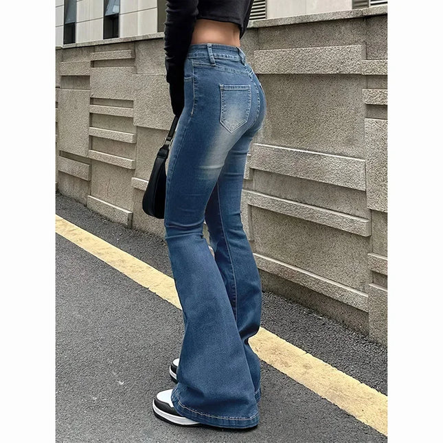 Women's High Waist Flare Stretch Skinny Jeans - Fashionable Denim Pants
