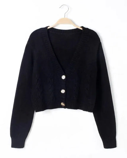 V-Neck Cropped Long Sleeve Knit Cardigan for Women