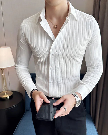 Men's Long Sleeve Slim Fit Striped Shirt - Various Colors