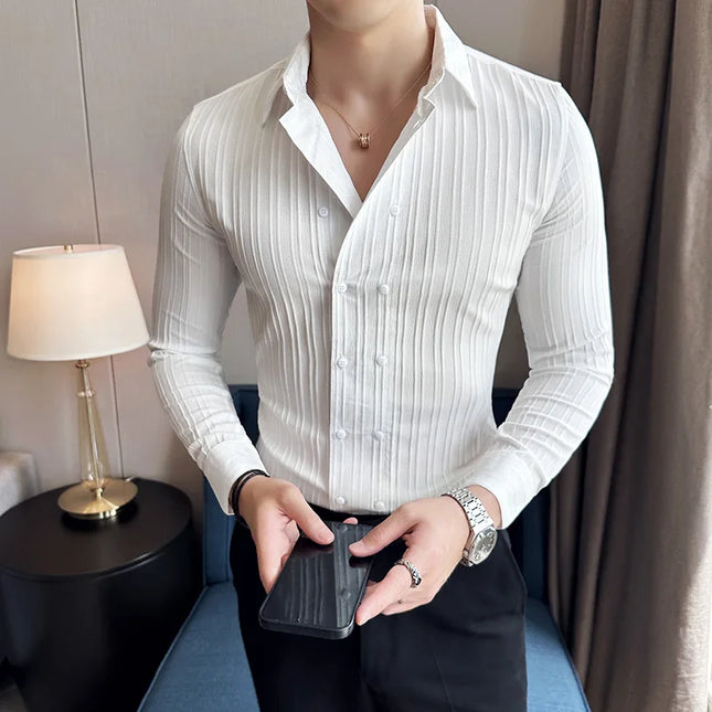 Men's Long Sleeve Slim Fit Striped Shirt - Various Colors