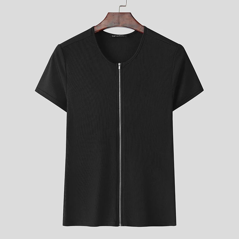 Incerun Men's Zipper Design Compression Sweater – Stylish and Comfortable Athletic Wear