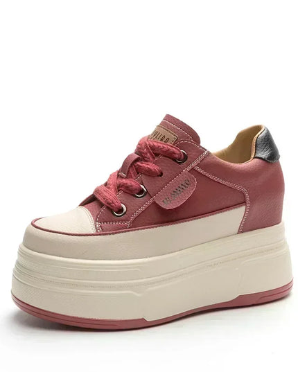 Hidden Heel High Platform Sneakers for Women Chunky Wedge - Genuine Leather
