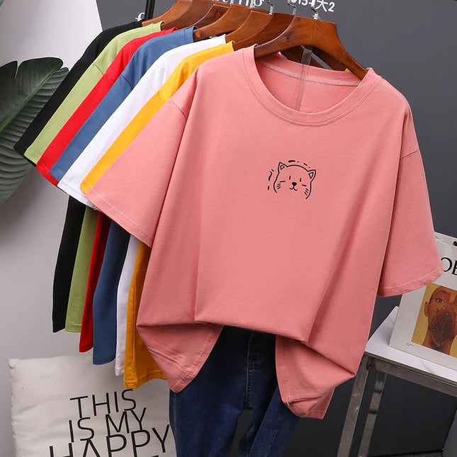 Women's Oversized Cotton T-Shirt - Soft Loose Casual Tee by Hirsionsan