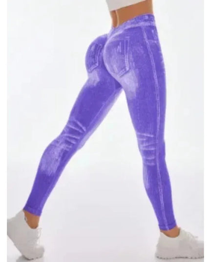 Women’s High-Waisted Seamless Denim-Print Yoga Leggings