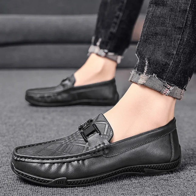 Men's Casual Faux Leather Shoes - Breathable Slip-On Design