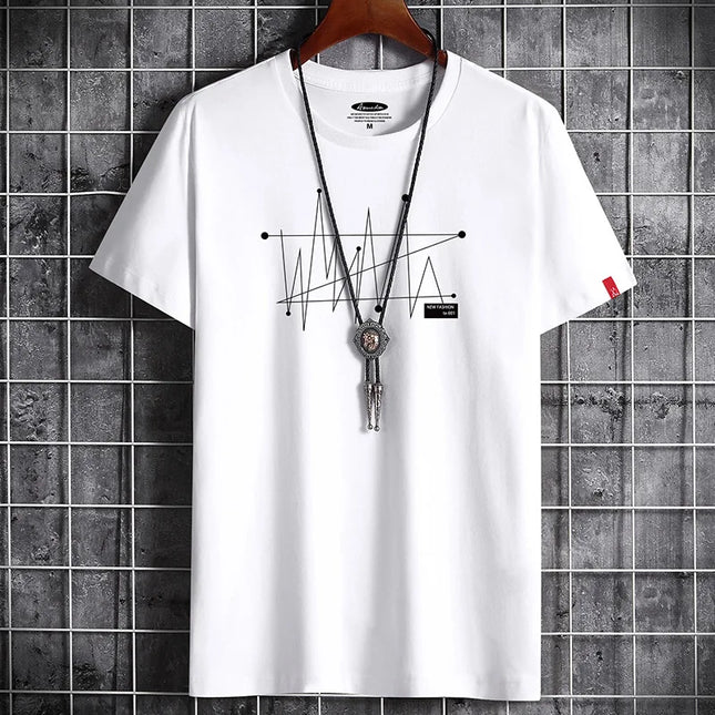Men's Patterned T-Shirt - Loose Fit, 100% Cotton
