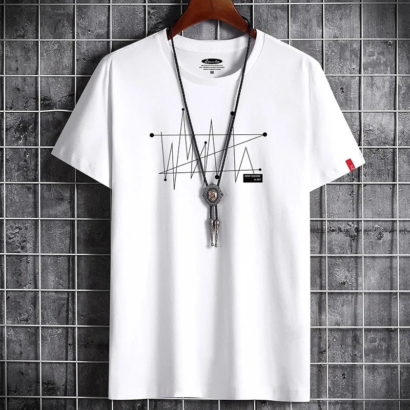 Men's Patterned T-Shirt - Loose Fit, 100% Cotton