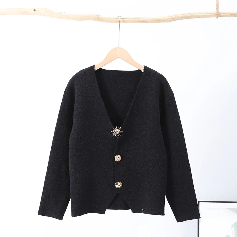Women's Knitted V-Neck Cardigans with Slim Fit & Button Design