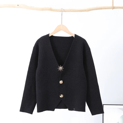 Women's Knitted V-Neck Cardigans with Slim Fit & Button Design