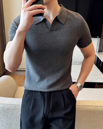 Men's Slim Fit Polo Shirt - Casual Knitted Polo Tee for Men