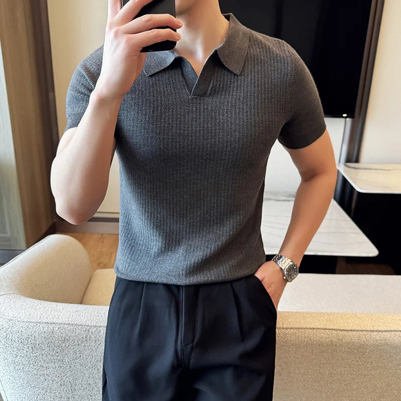 Men's Slim Fit Polo Shirt - Casual Knitted Polo Tee for Men