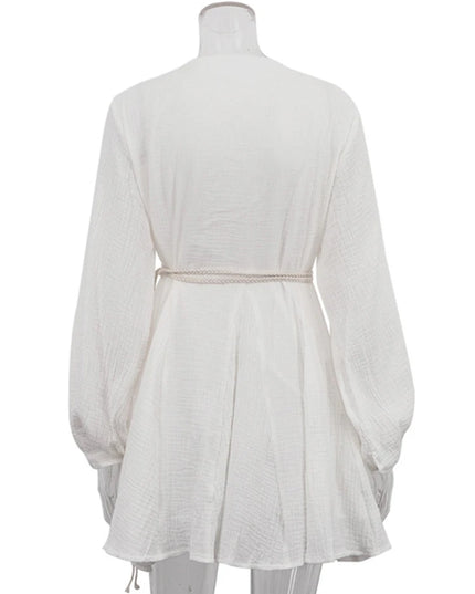 Women’s V-Neck Mini Dress with Flare Sleeves and Short Length